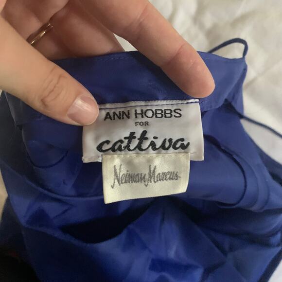 Ann Hobbs for Cattiva Vintage Drop Waist Blue Shimmer Dress 12 - Picture 4 of 8